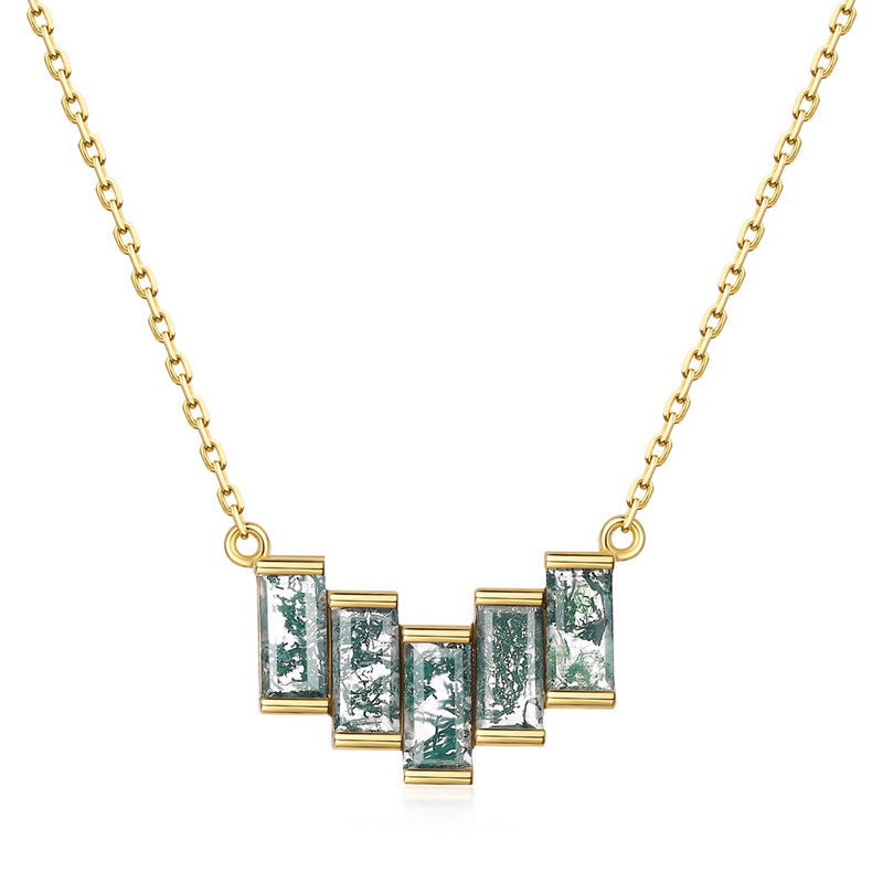 Baguette Cut Moss Agate Classic Pendant - 'Verna'