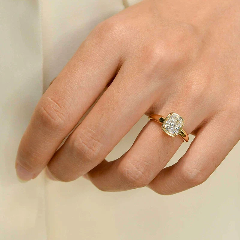 Cushion Cut Bezel-Set Sterling Silver Solitaire Engagement Ring