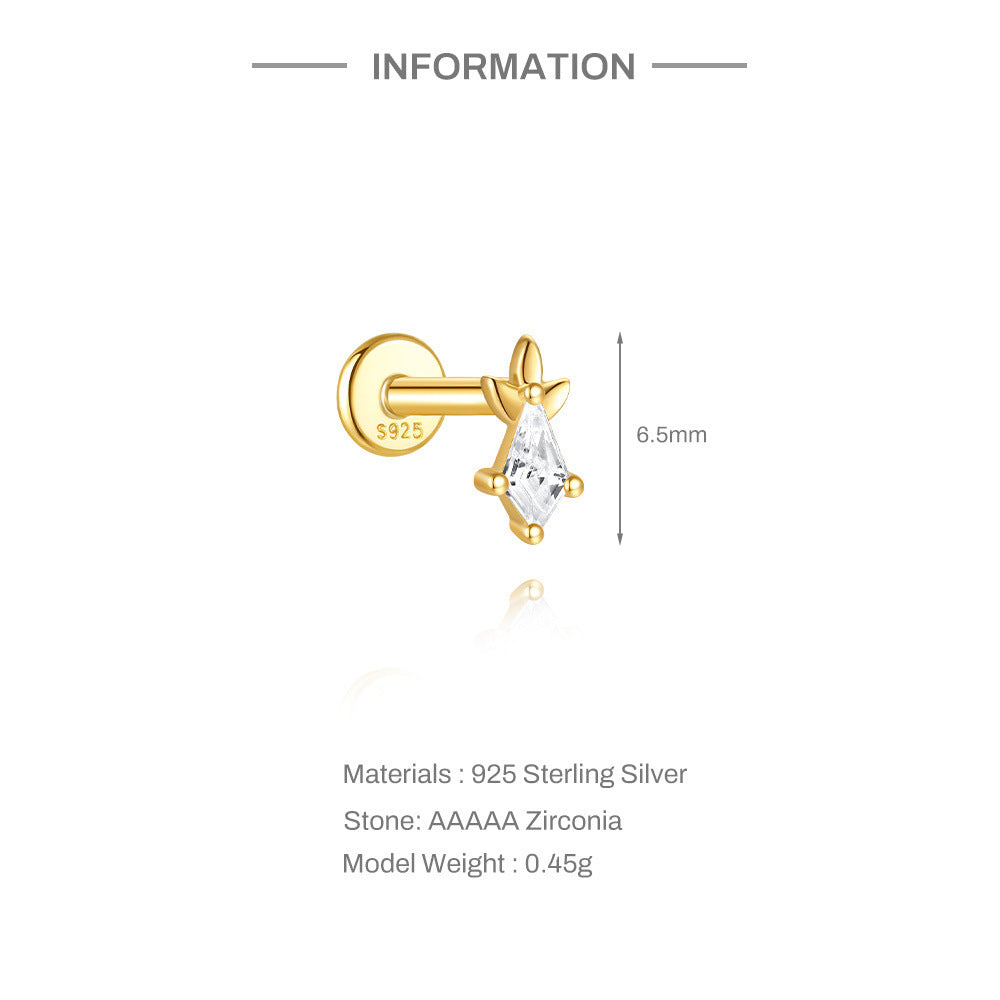 S925 Sterling Silver Gold Plated Marquise CZ Star Flat Back Cartilage Earring