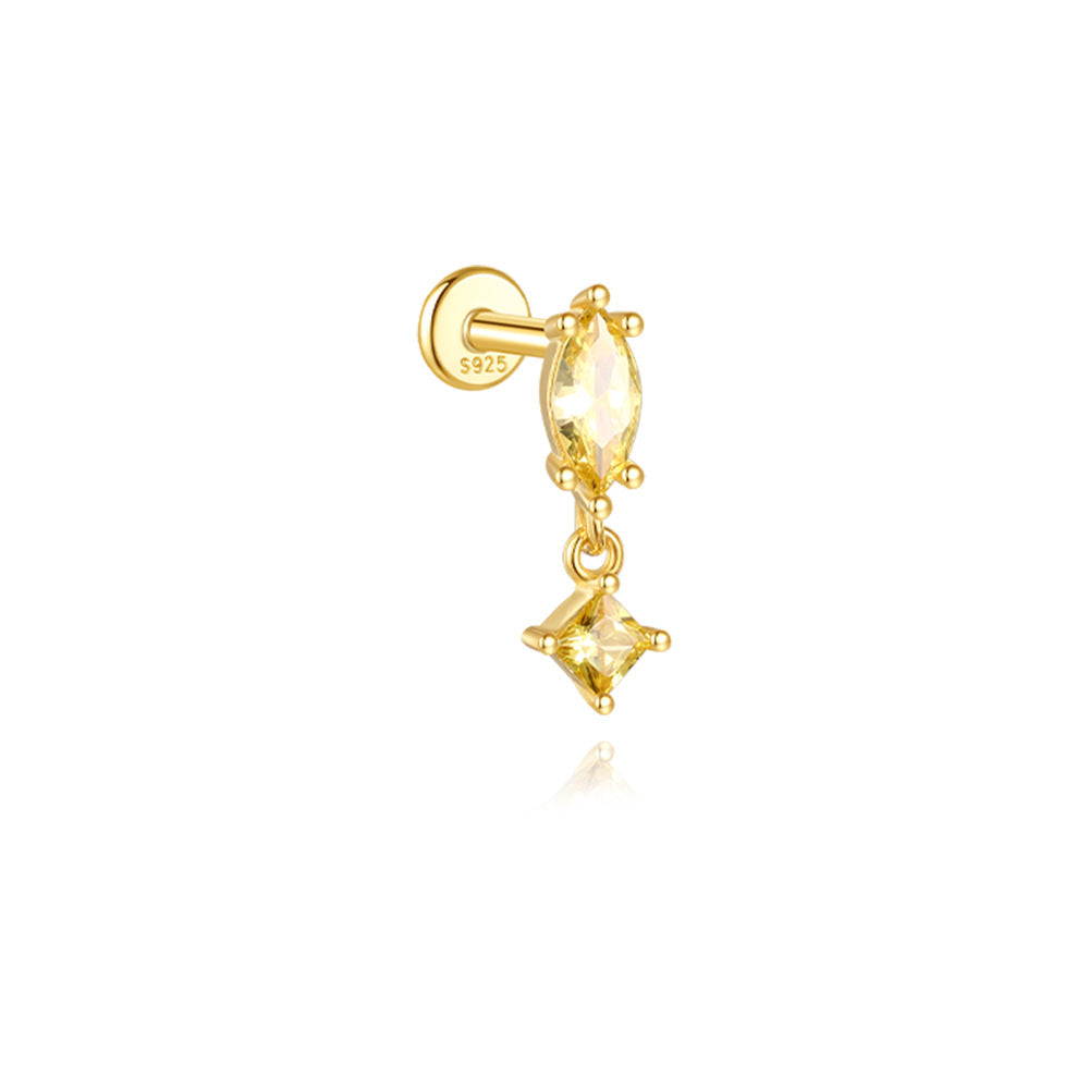 S925 Sterling Silver Gold Plated Yellow Marquise & Princess Cut CZ Dangle Flat Back Cartilage Earring