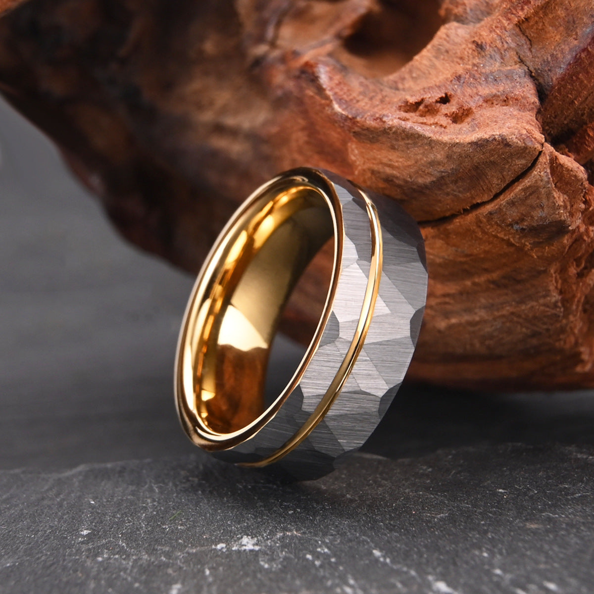 8mm men's wedding band Wide Tungsten Ring New Men's Hammered Ring