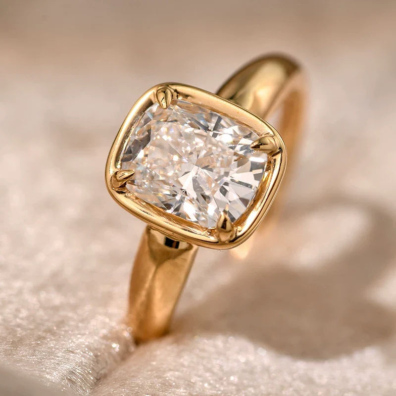 Cushion Cut Bezel-Set Sterling Silver Solitaire Engagement Ring