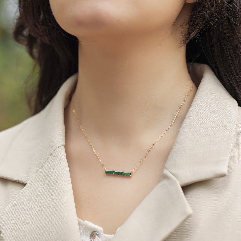Baguette Cut Moss Agate Classic Pendant - 'Fern'