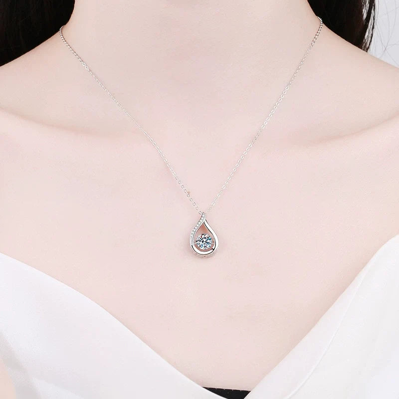 Moissanite Round Cut Teardrop 925 Sterling Silver Necklace