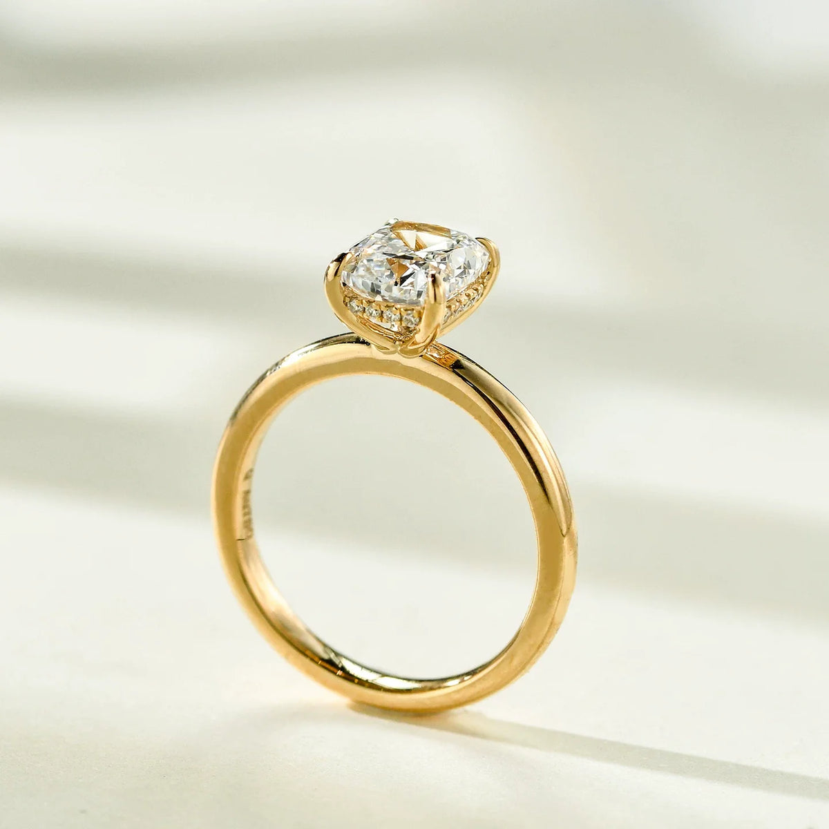 Cushion Cut Solitaire Hidden Halo Sterling Silver Engagement Ring