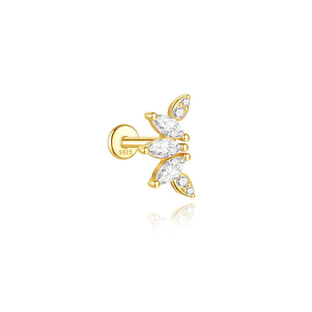 S925 Sterling Silver Gold Plated Marquise CZ Butterfly Flat Back Cartilage Earring