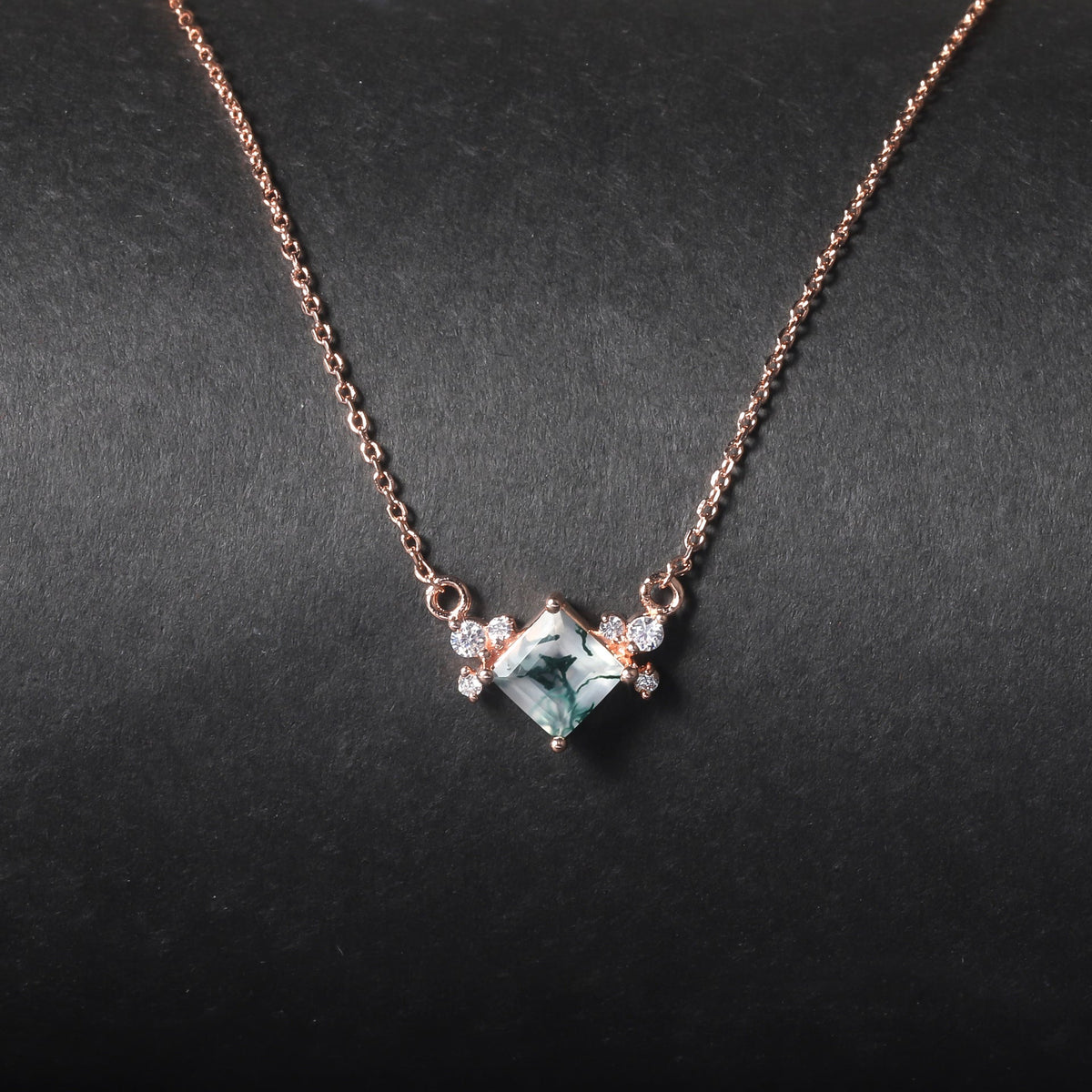 Pricess Cut Moss Agate Classic Pendant - 'Genevieve'