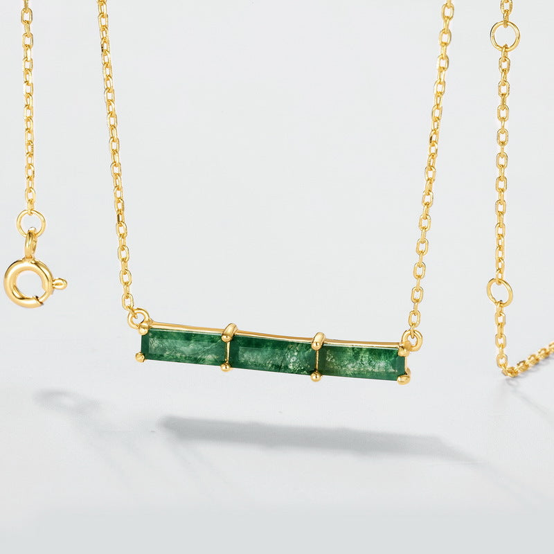 Baguette Cut Moss Agate Classic Pendant - 'Fern'