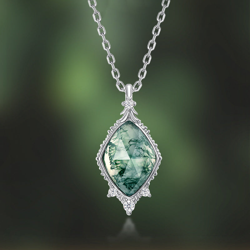 ‘Moss Facet’ Unique Cut Non-Traditional Moss Agate Pendant for Women