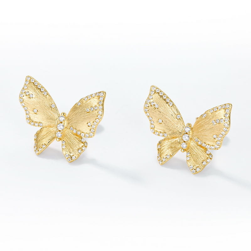 Gilded Textured Wings Butterfly Earrings