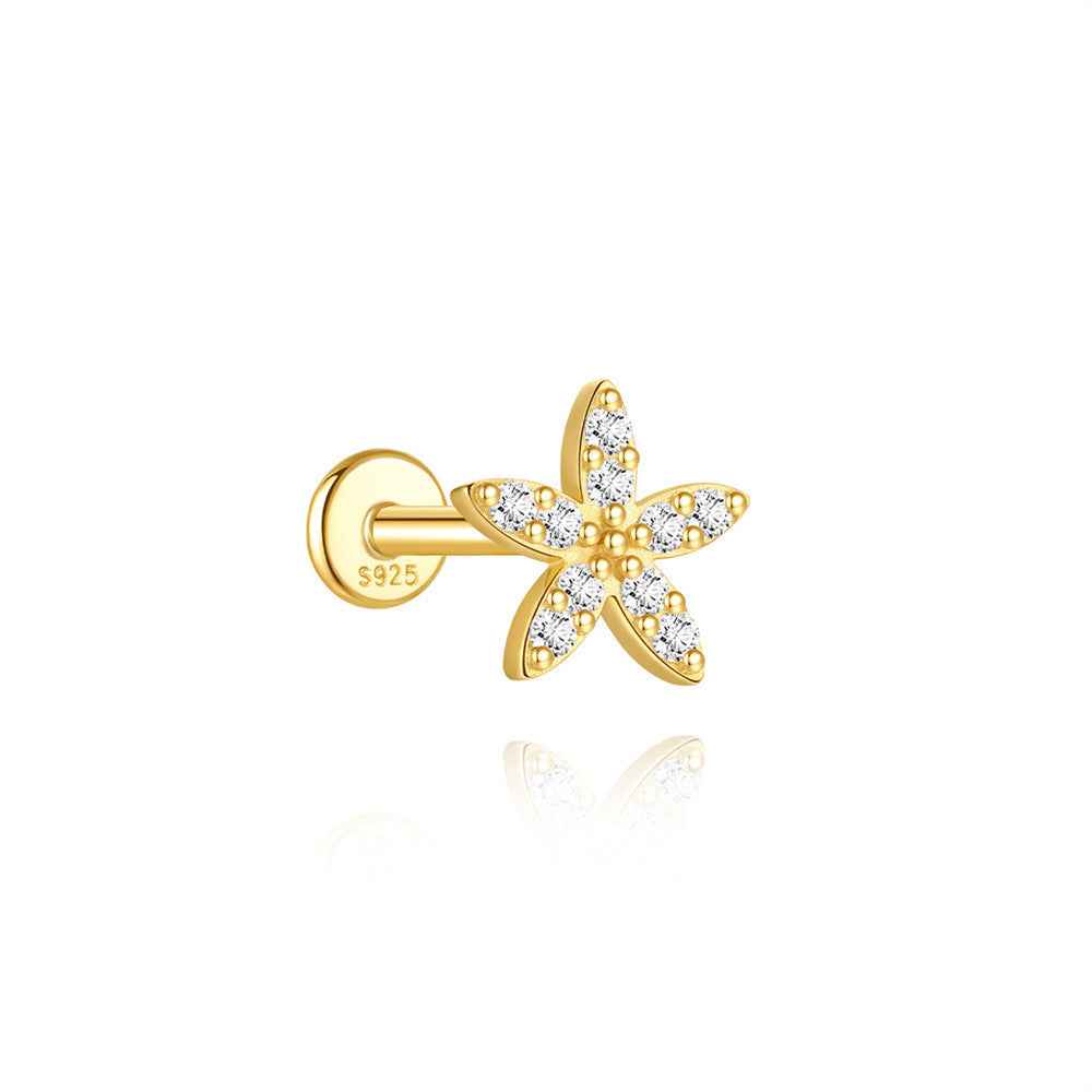 S925 Sterling Silver Gold Plated Starfish CZ Flat Back Cartilage Earring