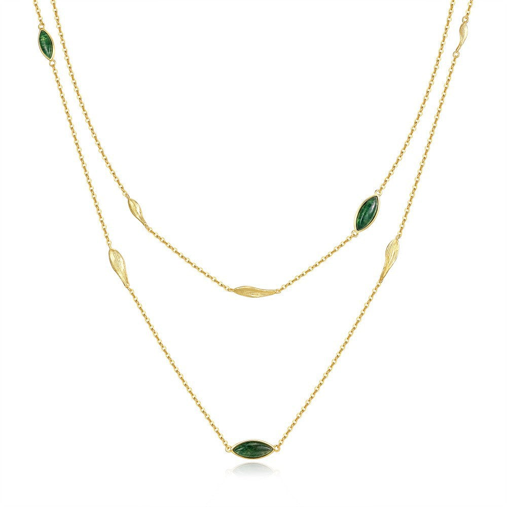 Marquise Cut Moss Agate Nature Pendant - 'Antoinette'