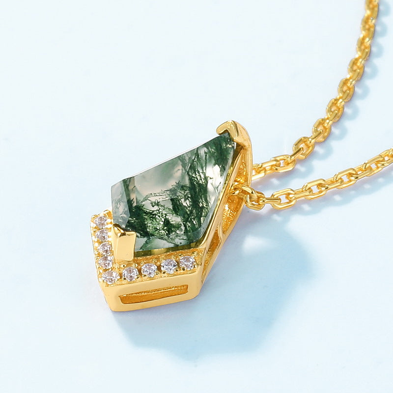 Kite Cut Moss Agate Mystical Nature Inspired Necklace