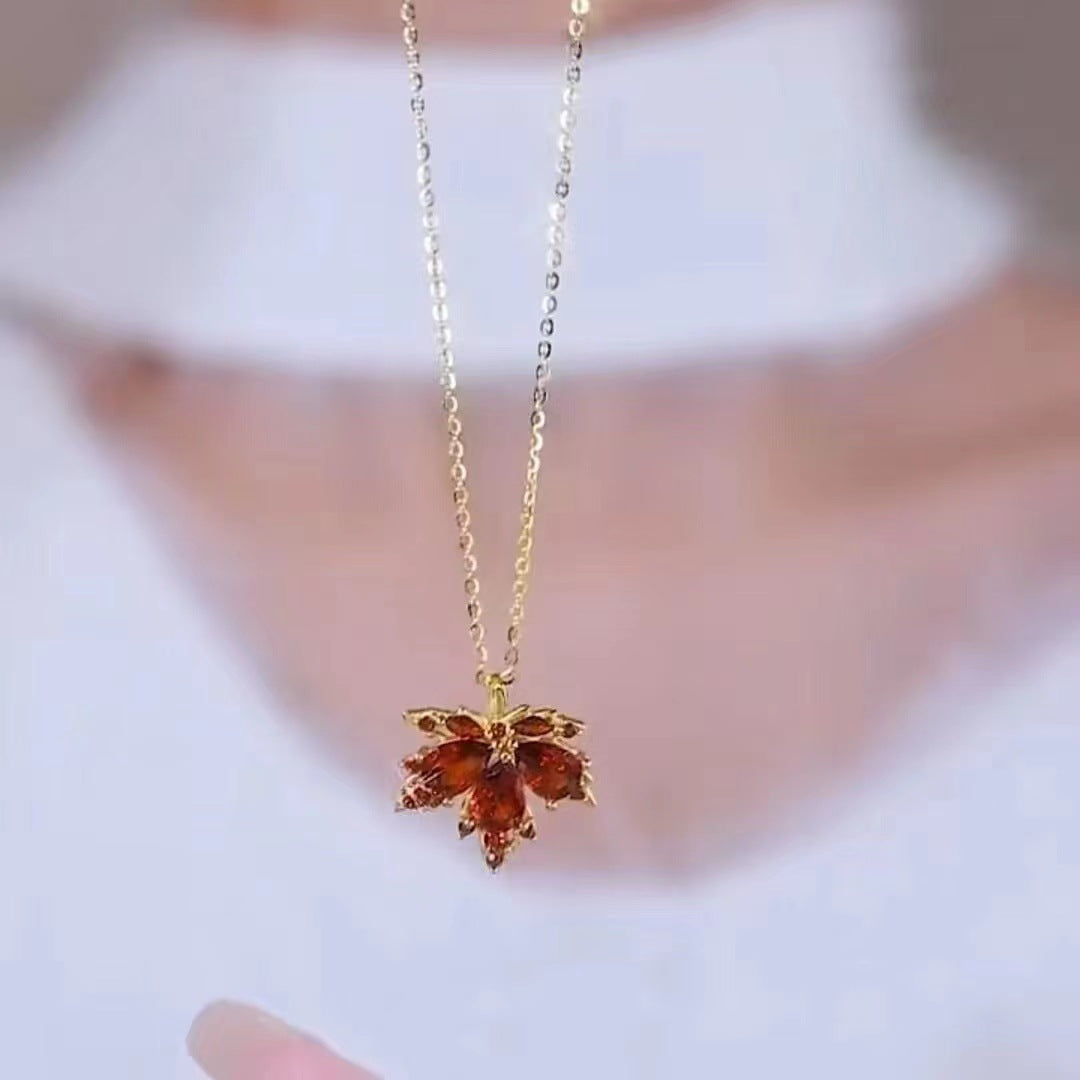 Marquise Cut Cubic Zirconia Classic Maple Leaf  Necklace
