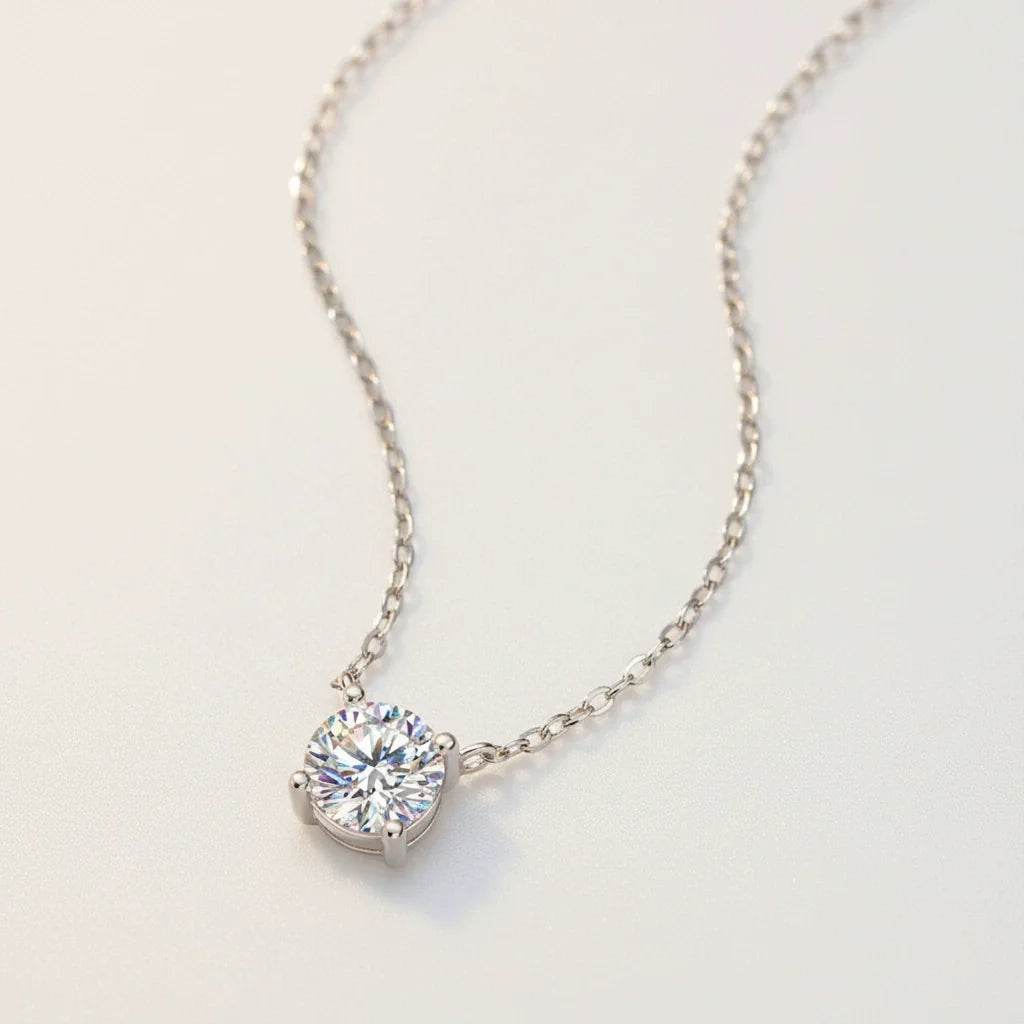 1.0ct Round Moissanite Solitaire Necklace