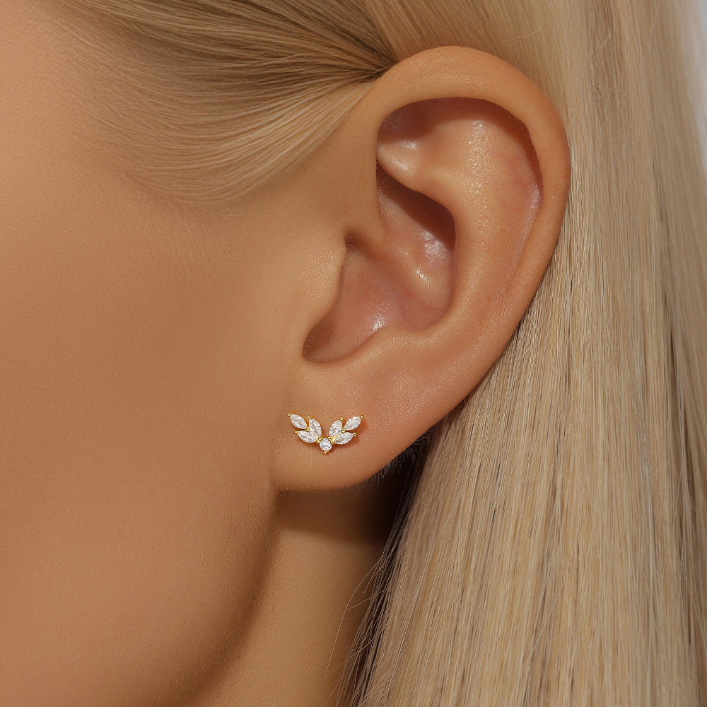 S925 Sterling Silver Gold Plated Butterfly Marquise CZ Flat Back Cartilage Earring
