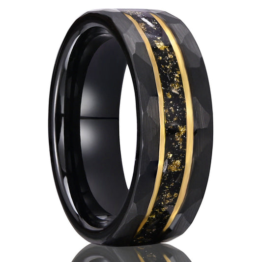 8mm men's wedding band Electric black tungsten steel with crushed foil meteorite opal