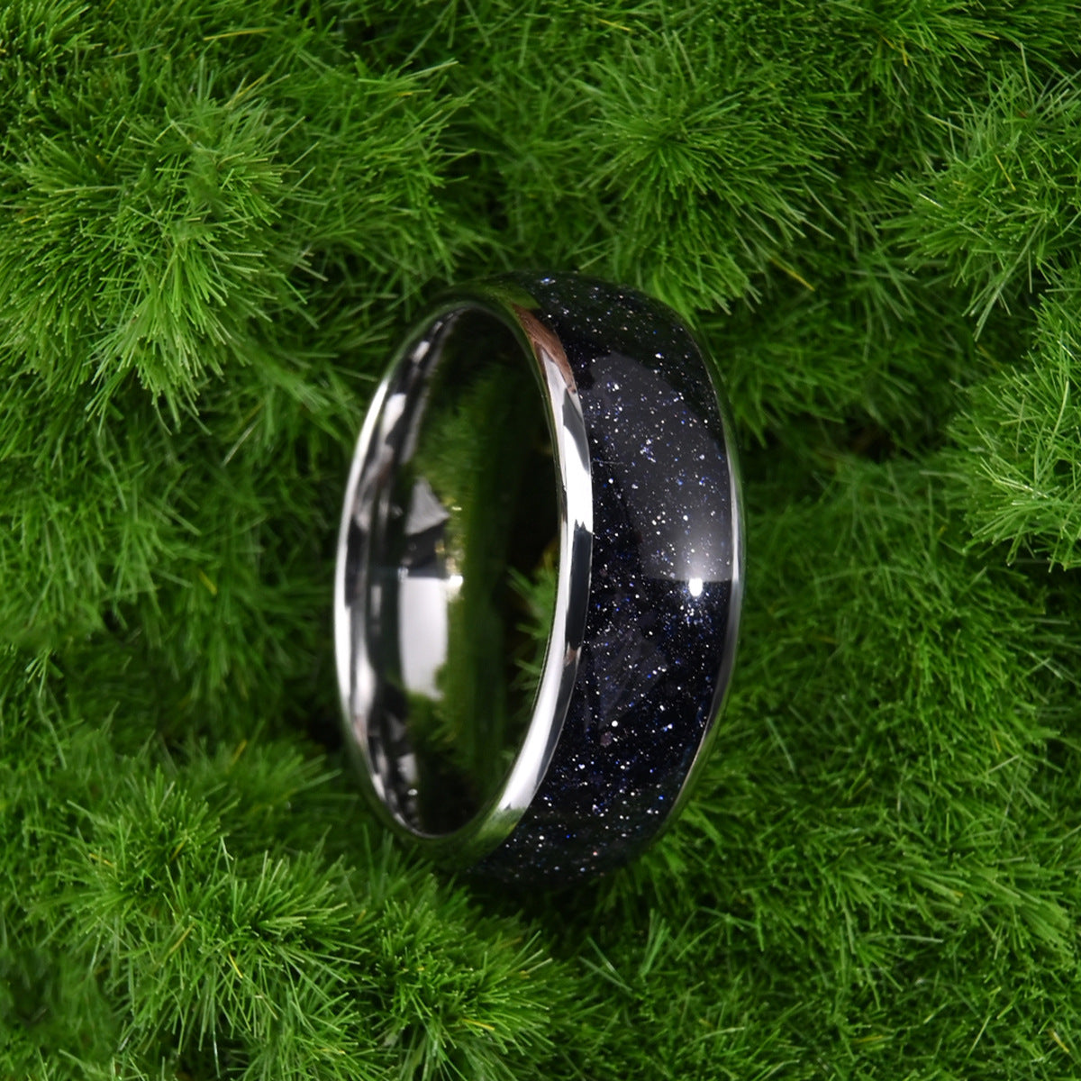 8mm men's wedding band Blue Sandstone Star Tungsten Ring