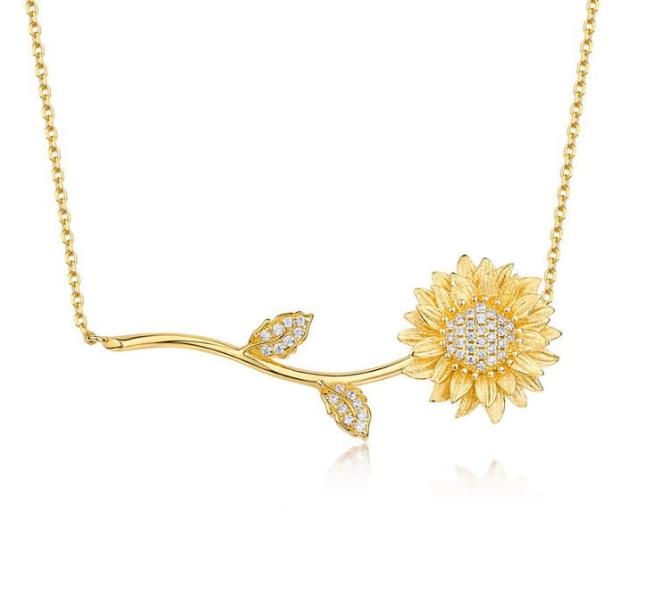 Radiant Golden Sunflower & Leaf Necklace