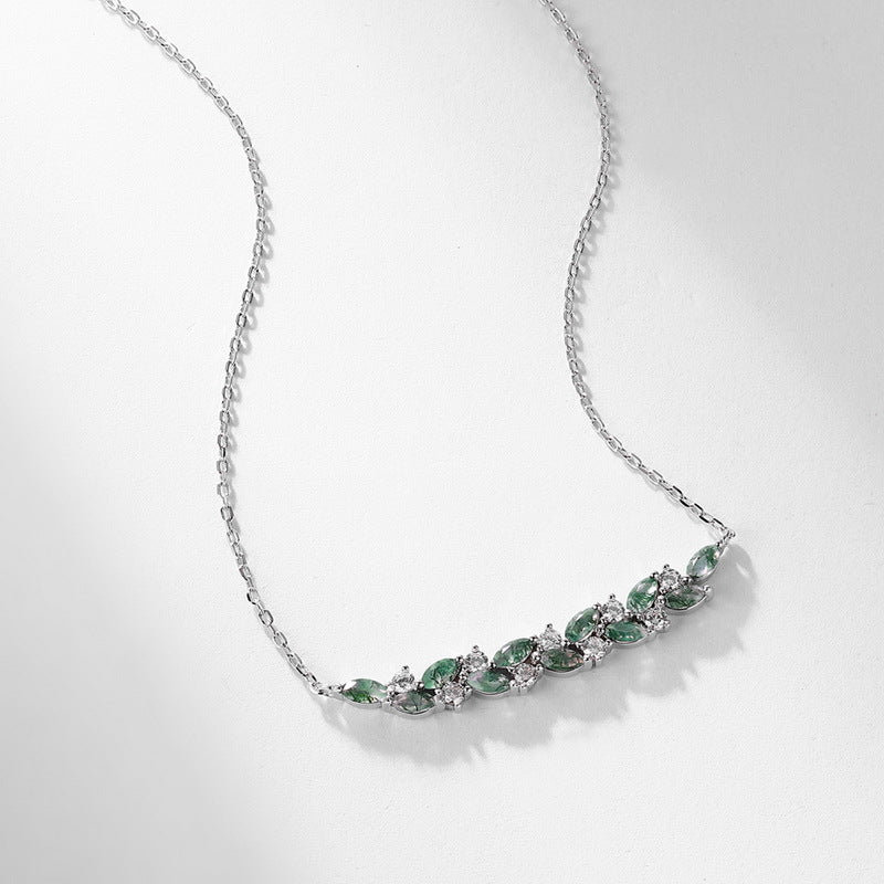 Luck Marquise Cut Moss Agate Mystical Nature Inspired Necklace