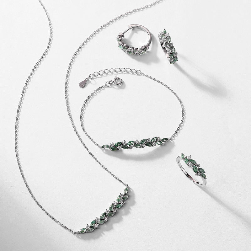Luck Marquise Cut Moss Agate Mystical Nature Inspired Necklace