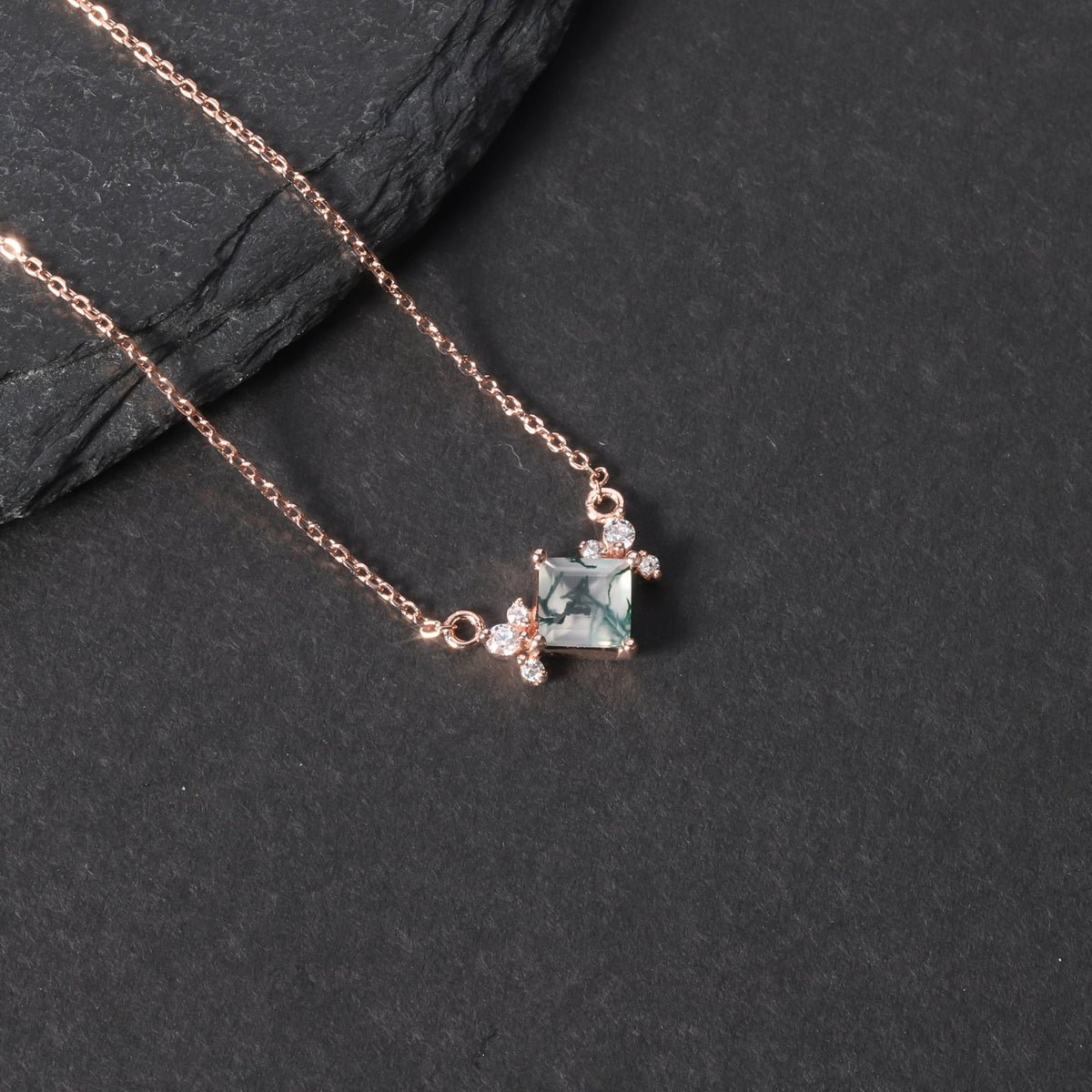 Pricess Cut Moss Agate Classic Pendant - 'Genevieve'