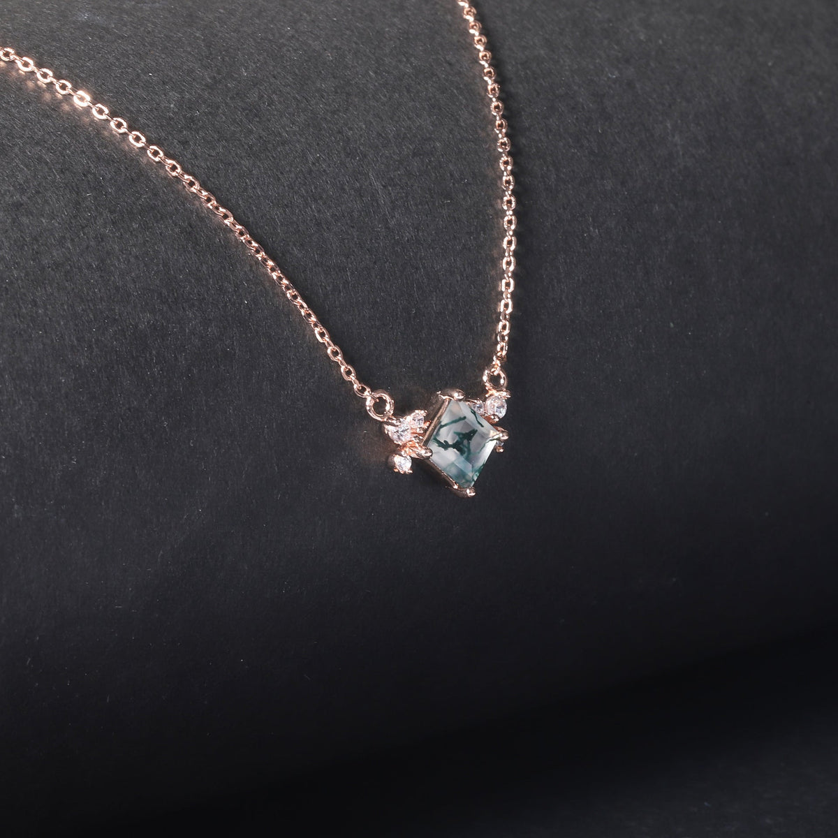 Pricess Cut Moss Agate Classic Pendant - 'Genevieve'