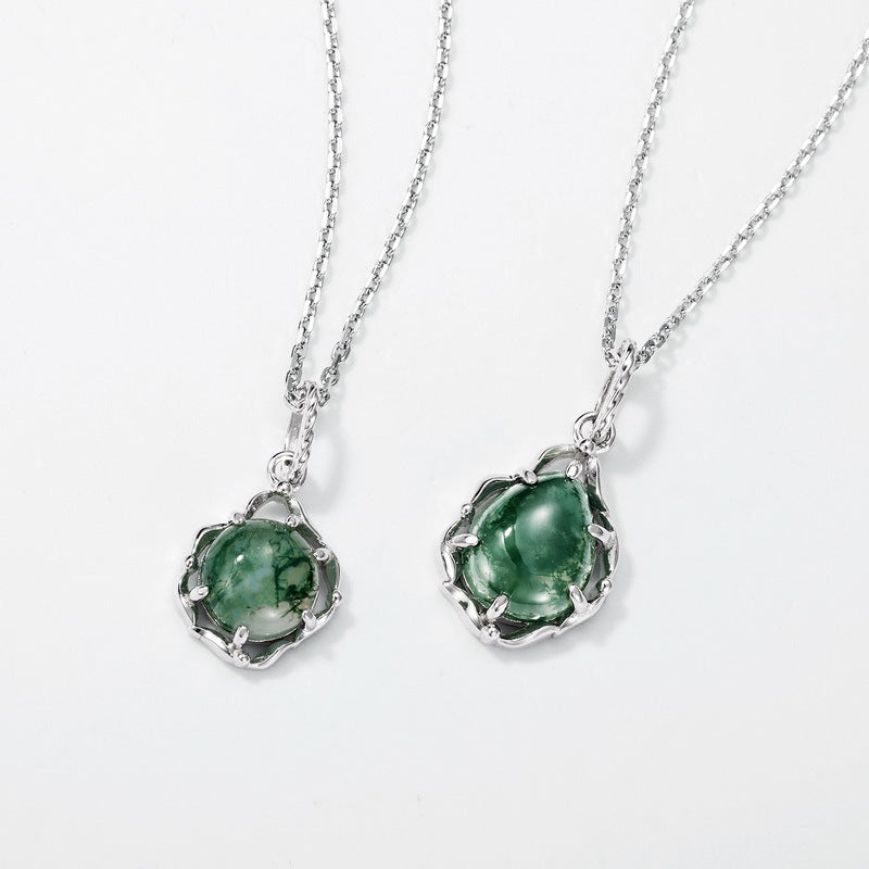 Pear Cut Moss Agate Vintage Pendant - 'Flora'