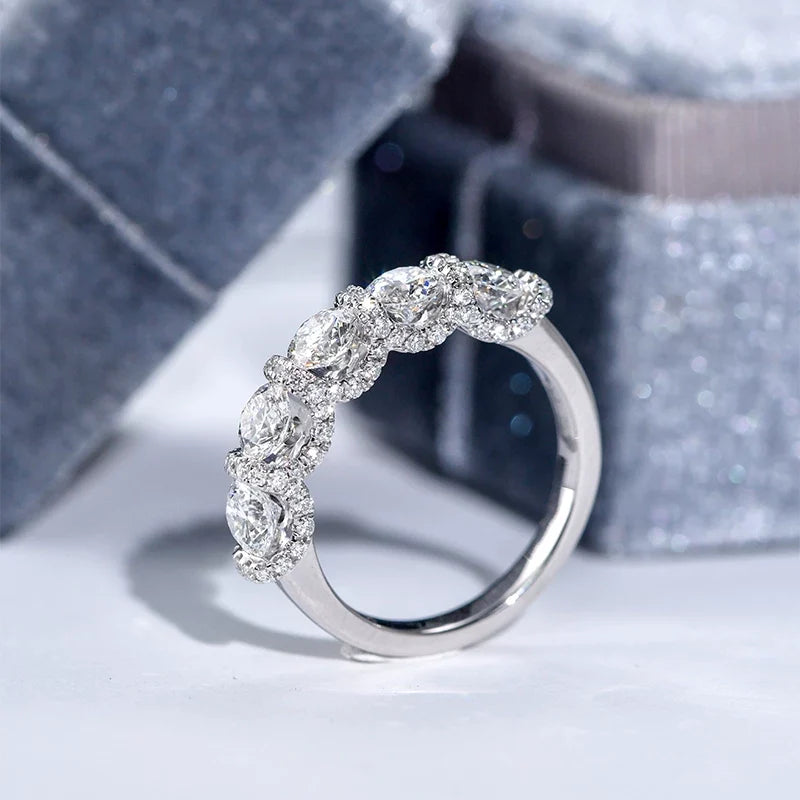 Five-Stone Halo Sterling Silver Stackable Wedding Band