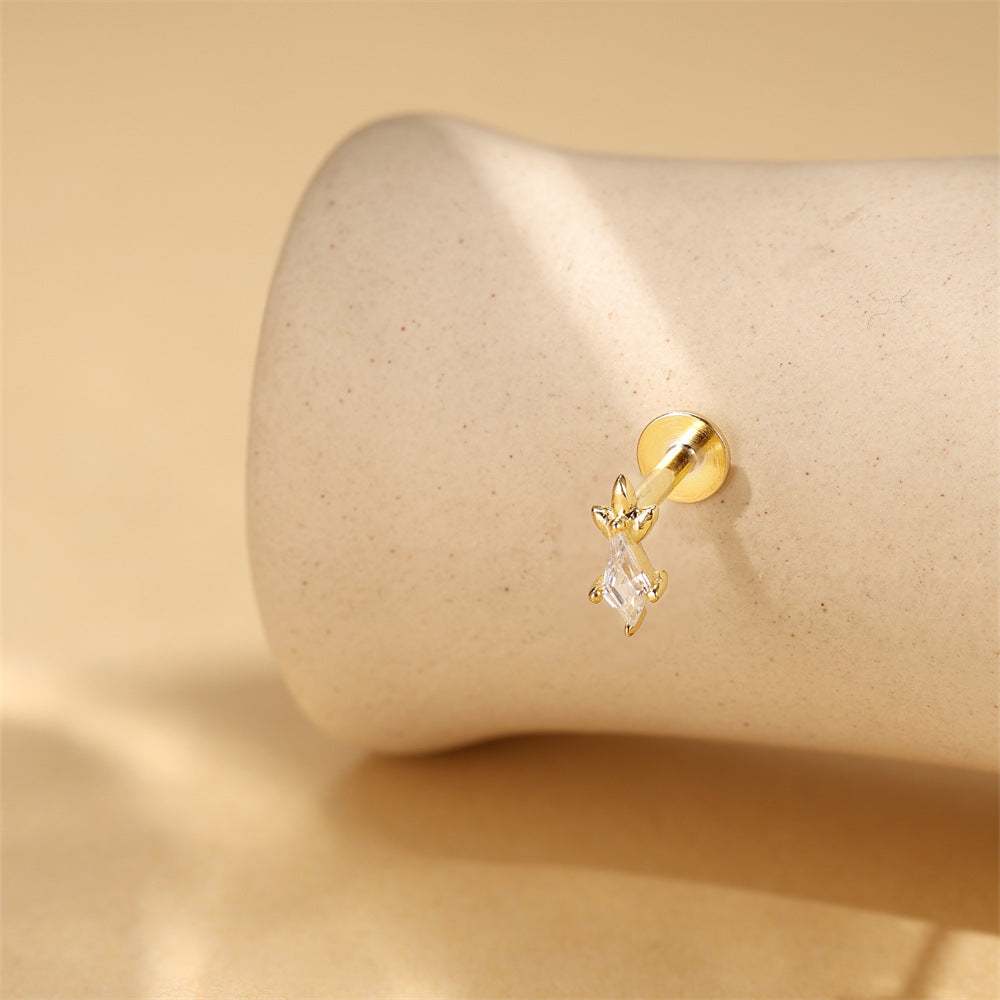 S925 Sterling Silver Gold Plated Marquise CZ Star Flat Back Cartilage Earring