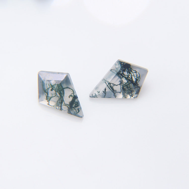 Natural Moss Agate Kite Cut Faceted Gemstone Flat Back Loose Stone for Custom Jewelry
