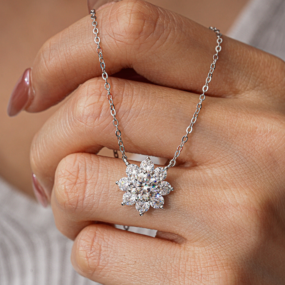 Snowflake 925 Sterling Silver Pendant Moissanite Necklace