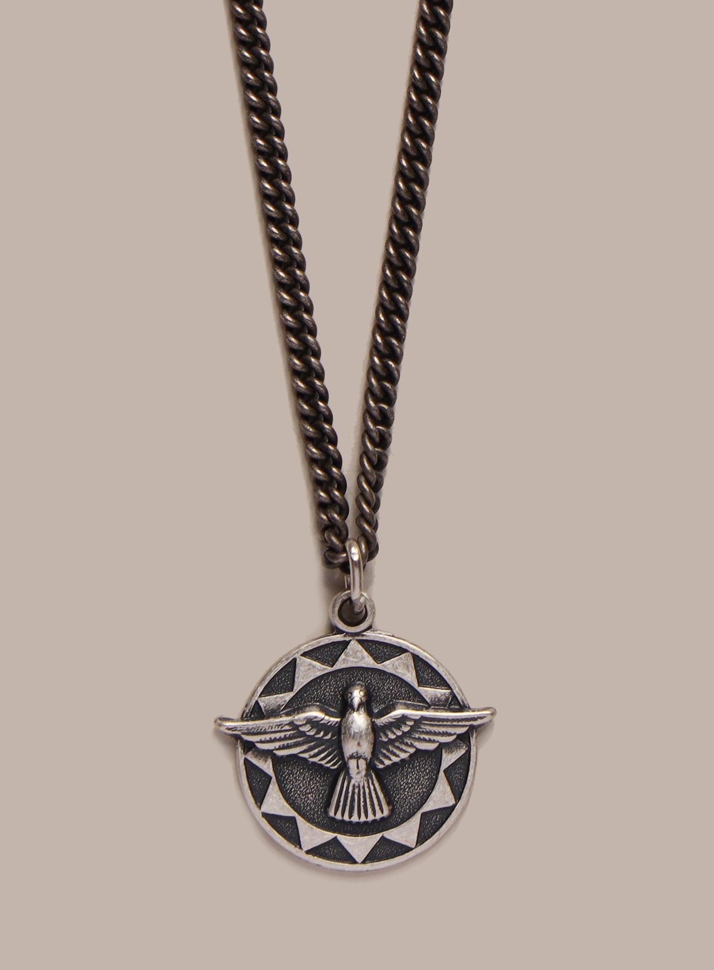 Holy Spirit Dove Sterling Silver Pendant Necklace for Men (small medal)