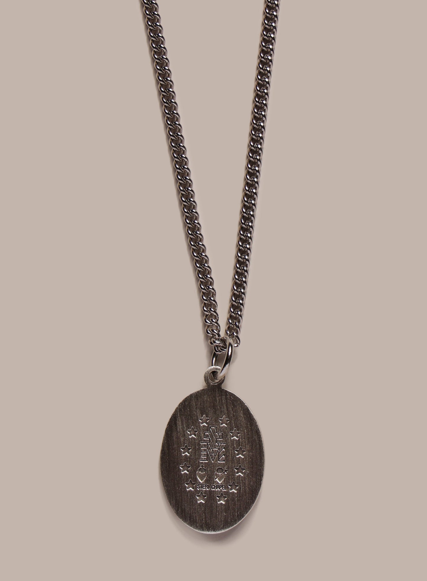 Sterling Silver Enamel Miraculous Medal Oval Pendant for Men
