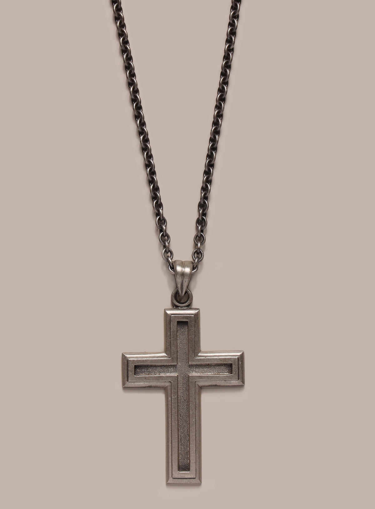 925 Oxidized Sterling Silver Outline Cross Necklace for Men