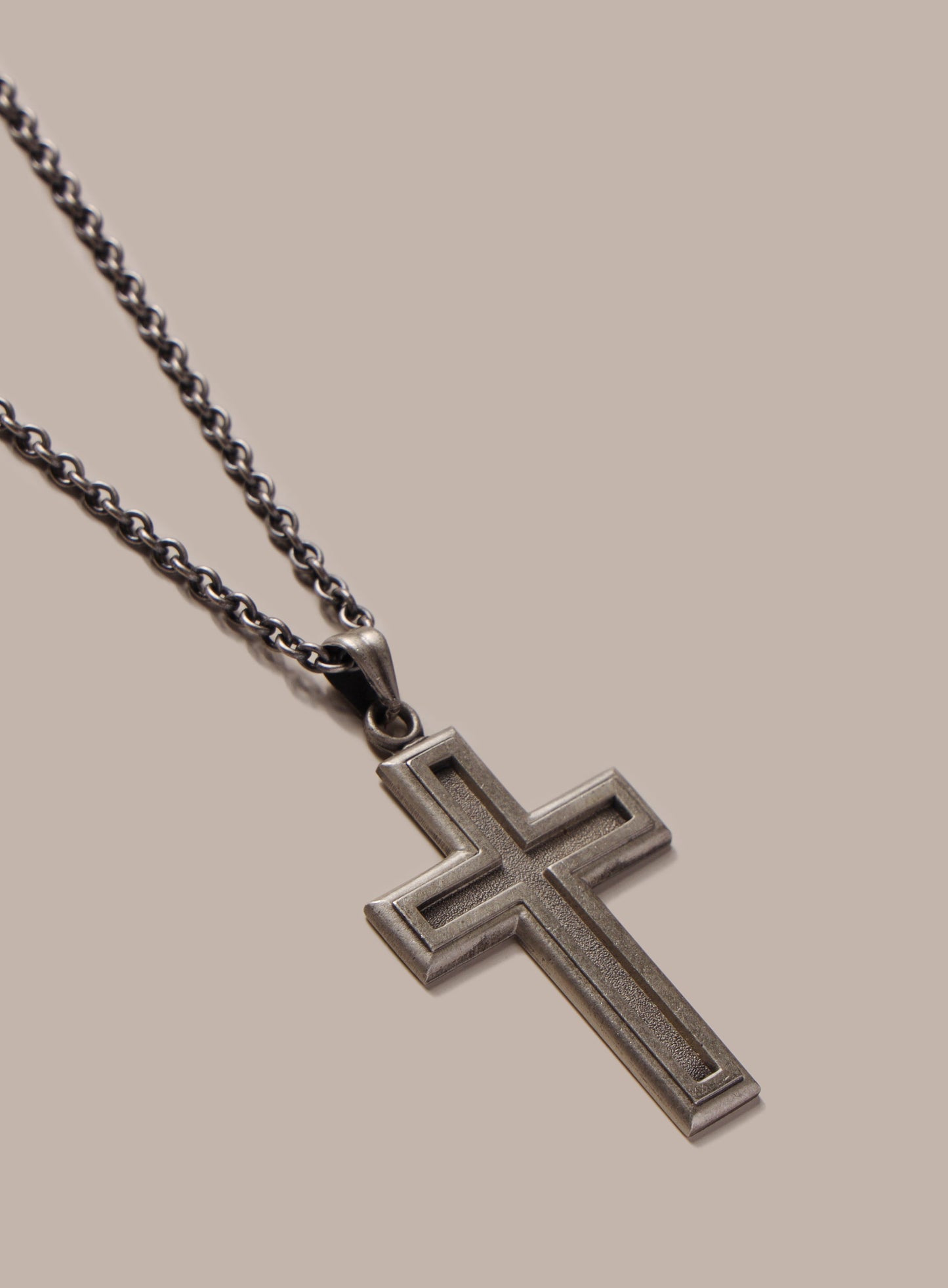 925 Oxidized Sterling Silver Outline Cross Necklace for Men