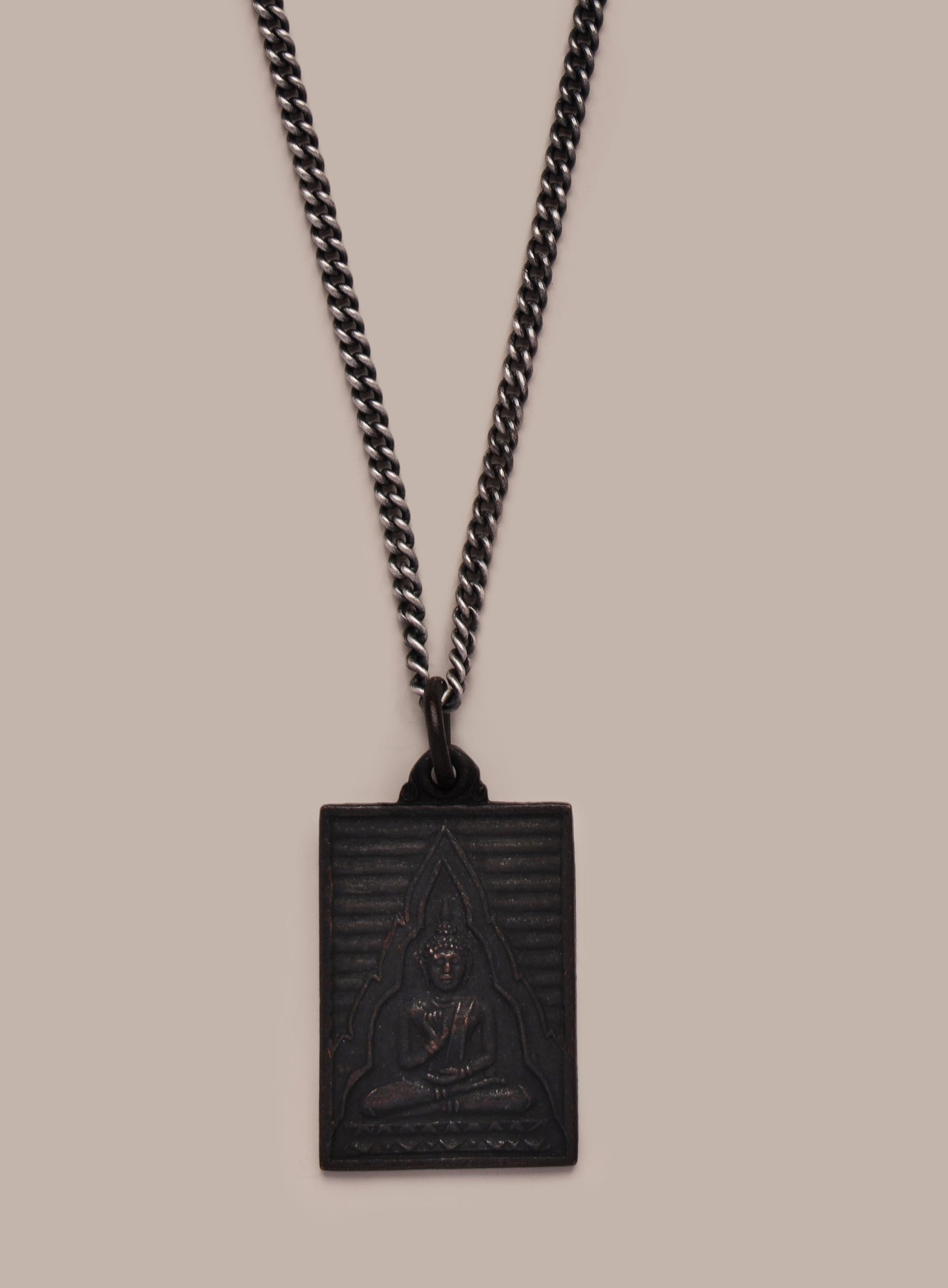 Black Buddha Rectangle Pendant Necklace for Men
