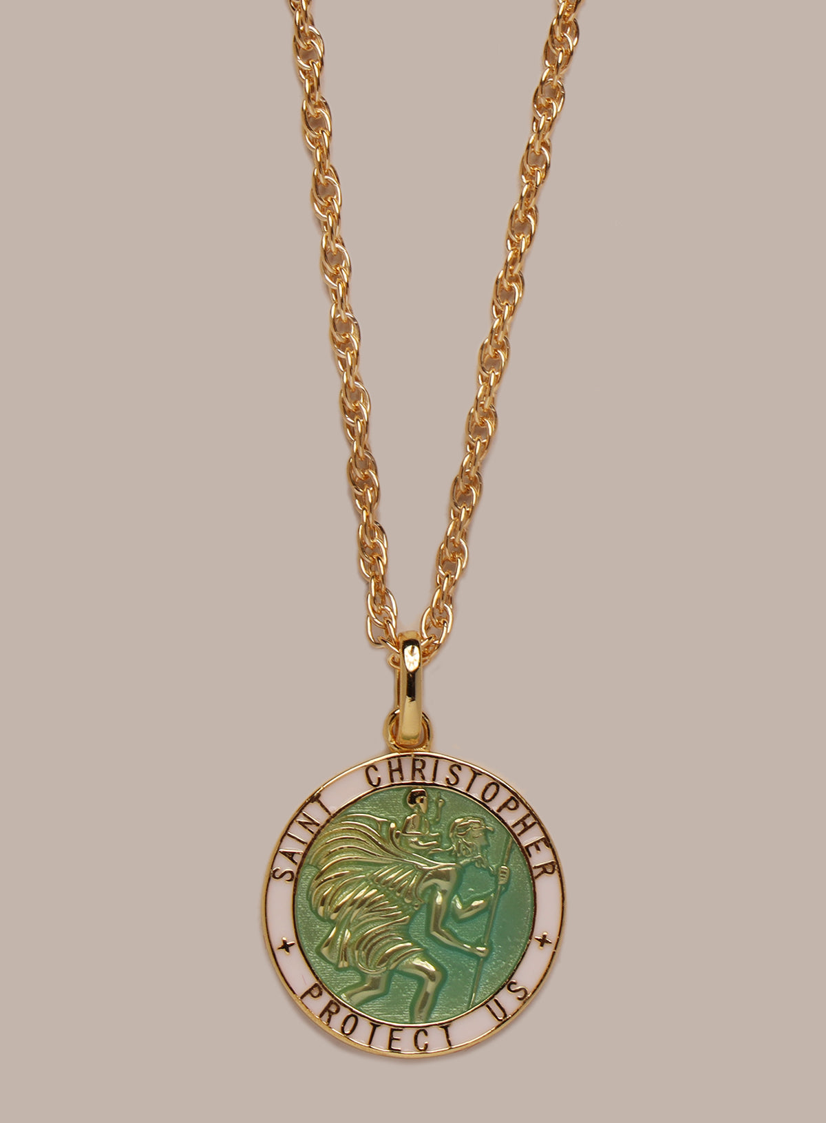Vermeil Gold Light Blue Enamel Saint Christopher Medal Necklace for Men