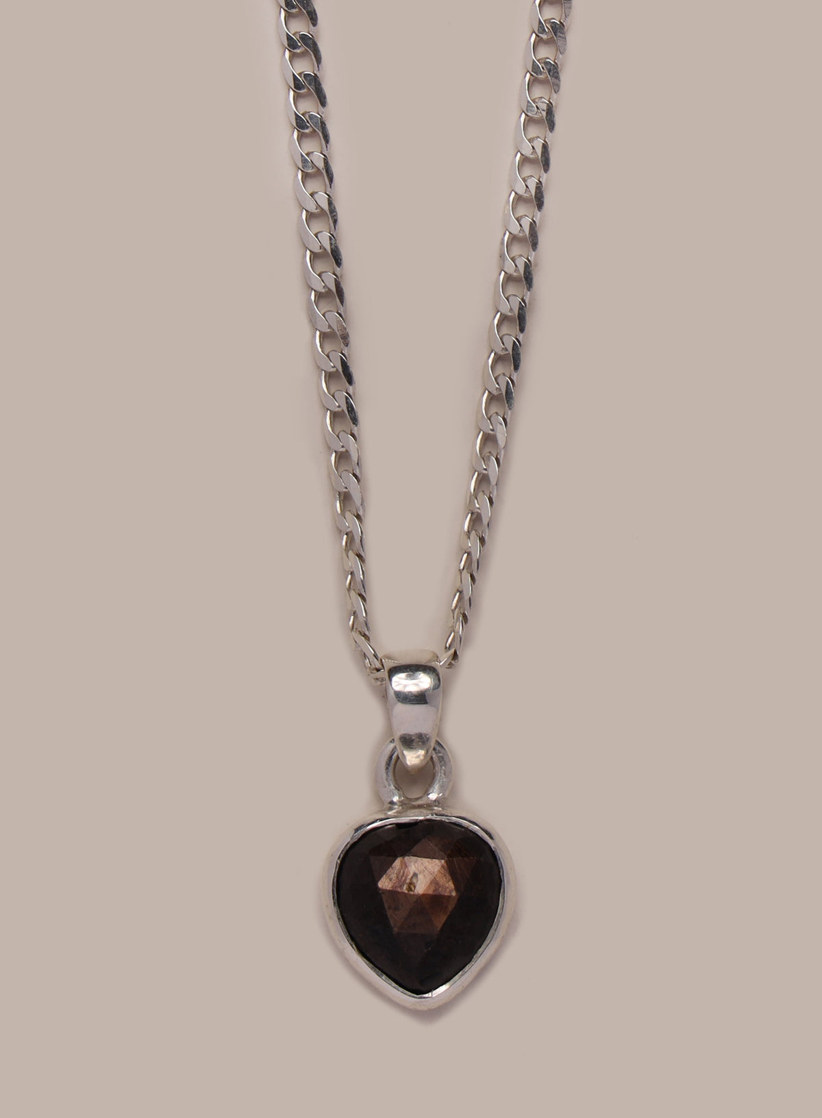 925 Sterling Silver Chocolate Sapphire Pendant on Sterling Cuban Chain