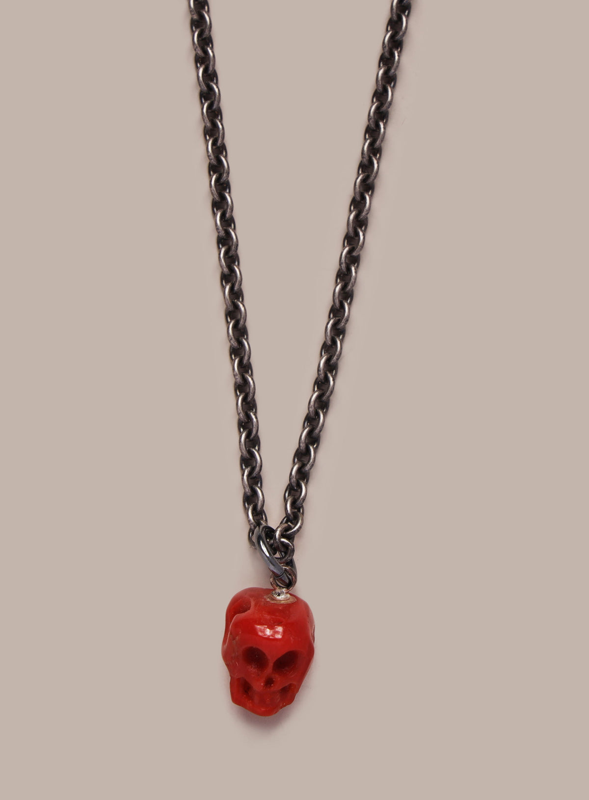 Genuine Red Coral Skull Pendant Necklace for Men