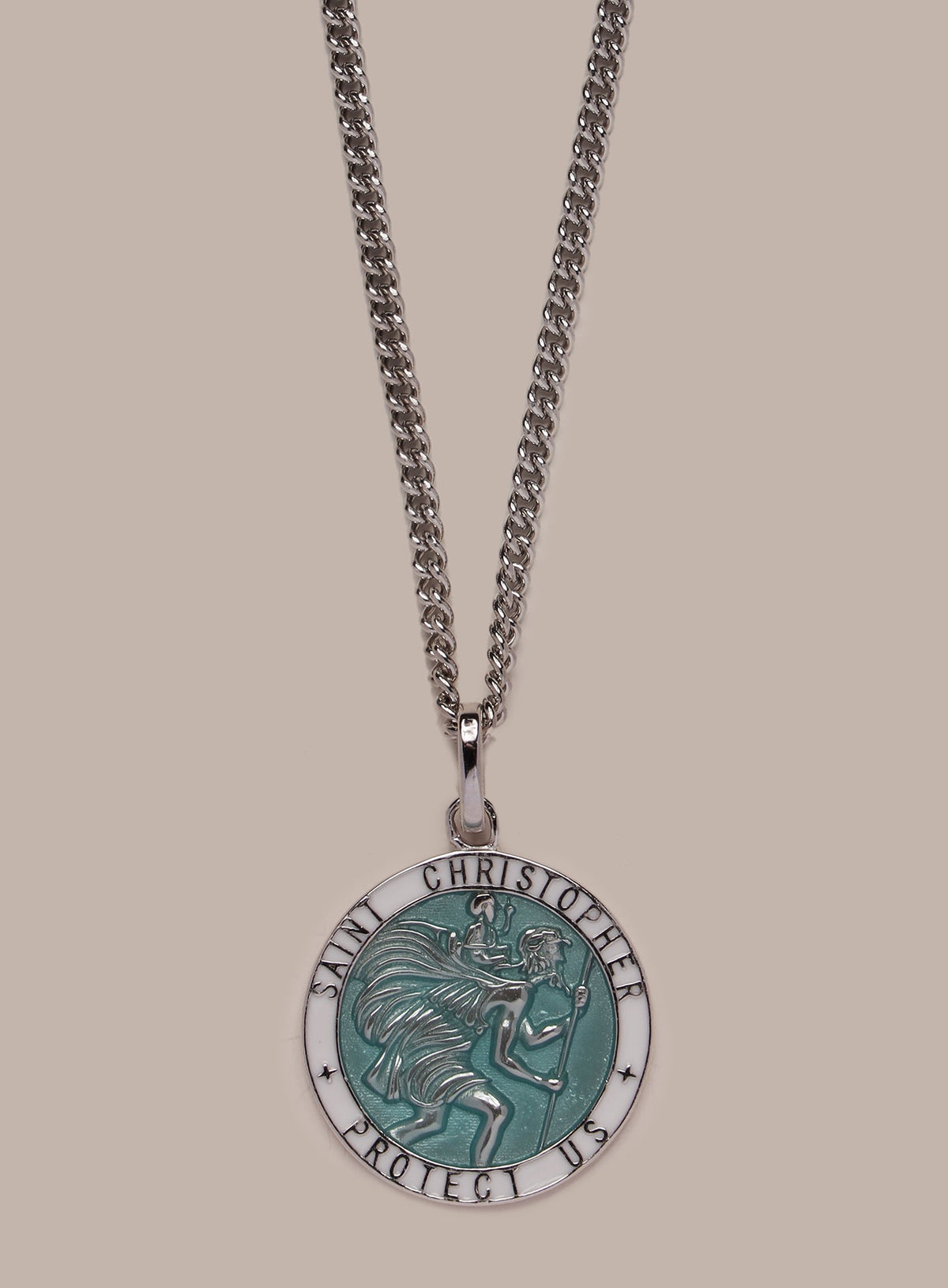 Sterling Silver Blue Enamel Saint Christopher Medal Necklace for Men