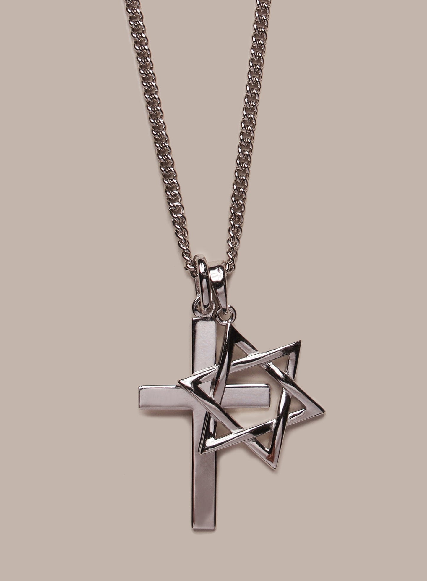 Sterling Silver or Vermeil Gold Cross and Star of David Pendant Necklace for Men