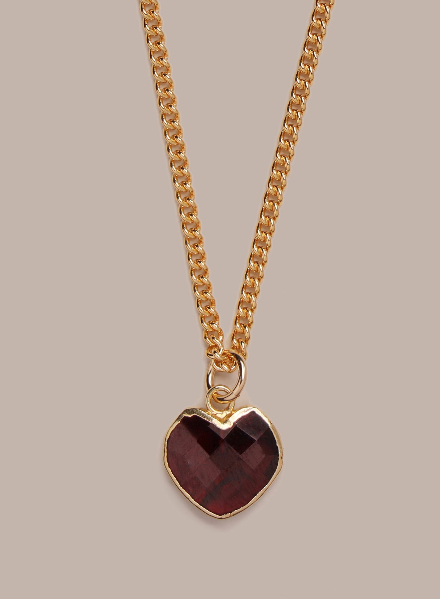 Raw Garnet Heart Shaped 14k Gold Filled Pendant Necklace for Men