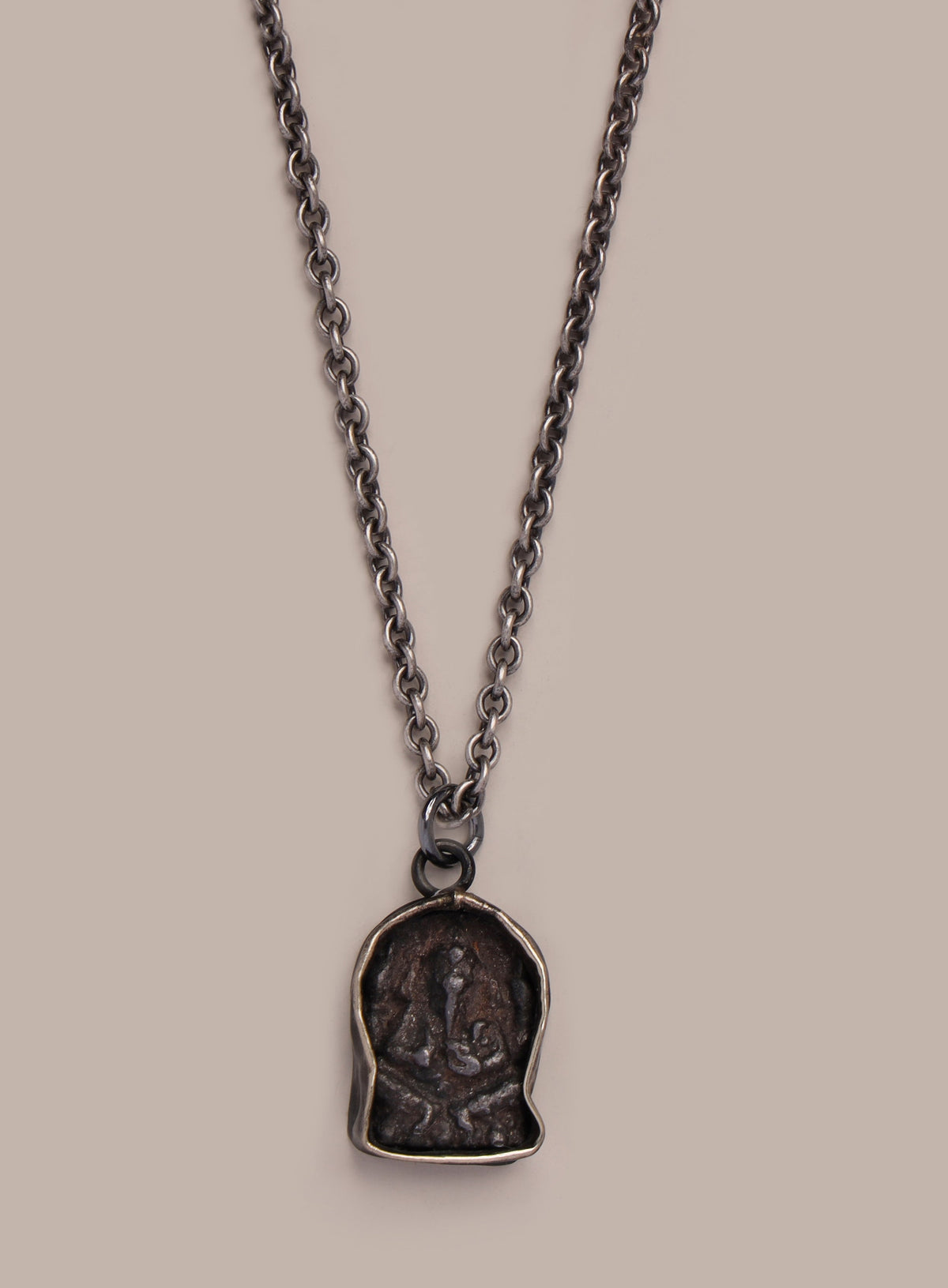 Oxidized Silver Buddha Pendant Rolo Chain Necklace for Men