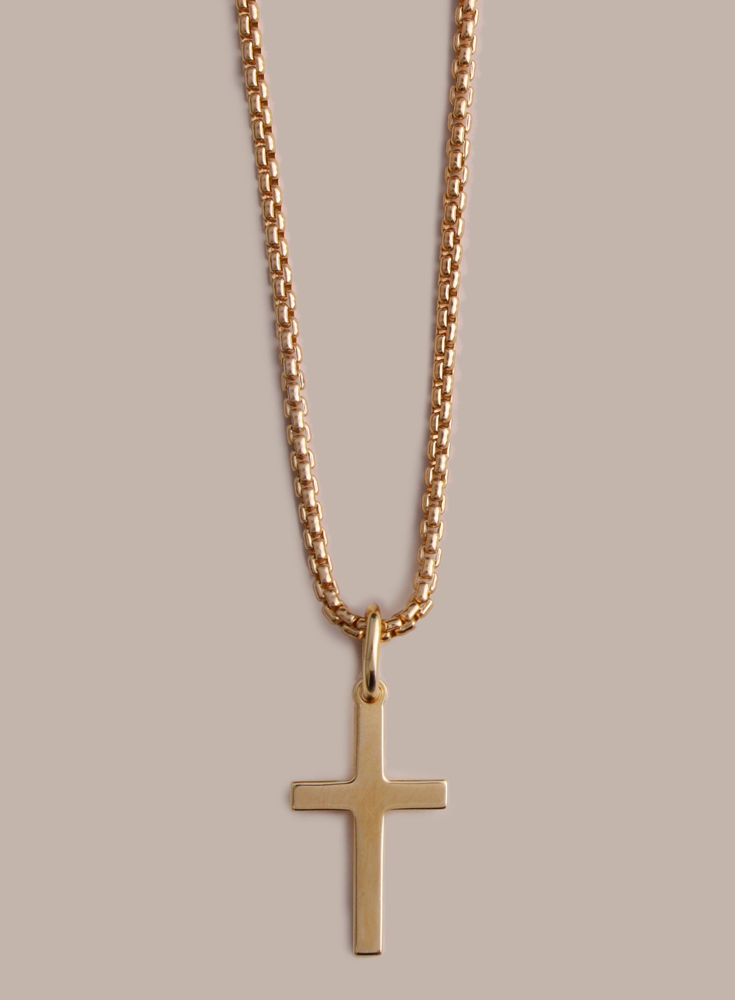 14k Gold Vermeil Small Cross on 14K Gold Filled Venetian Box Chain