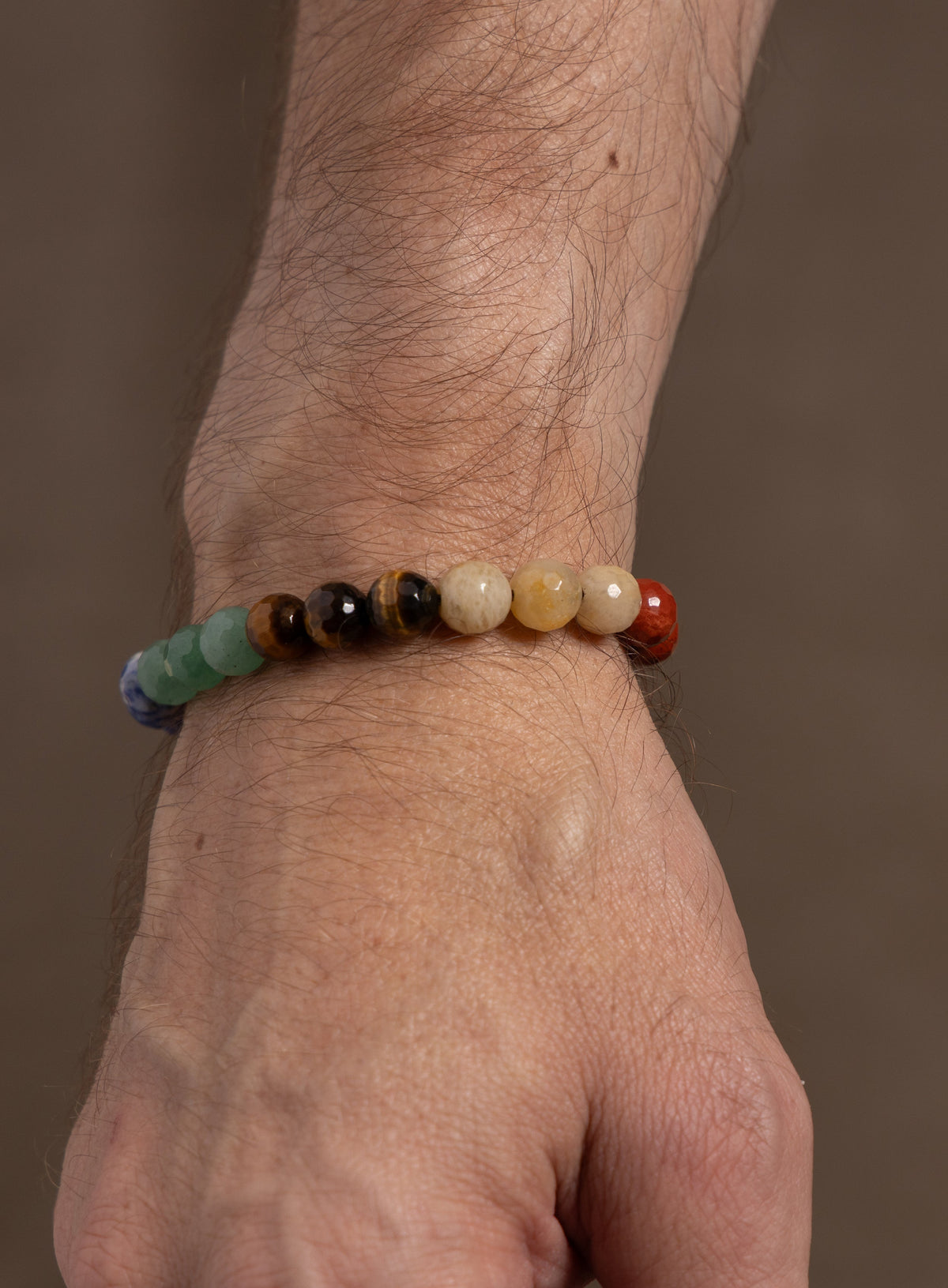 Genuine Multi-Gemstone "Chakra" Sterling Silver Men's Bead Bracelet