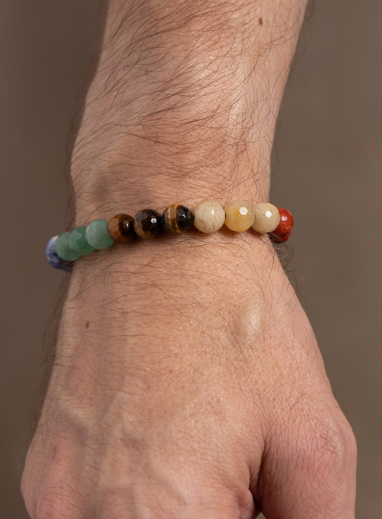 Genuine Multi-Gemstone "Chakra" Sterling Silver Men's Bead Bracelet