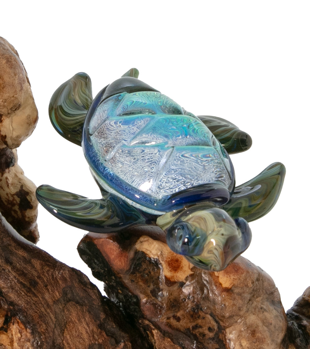 Glass and Wood "Coral with Two Turtles" by Luke Olsen