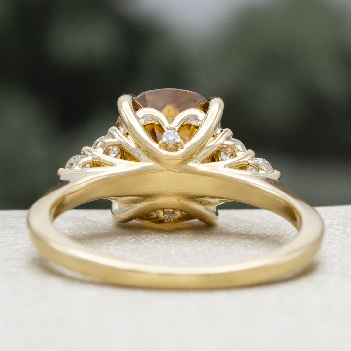 One-Of-A-Kind - "Honey" - Oval Four Direction Cut Zircon Engagement Ring With Diamond Accents
