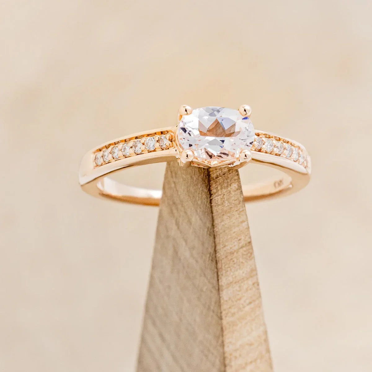 Oval Cut Center Stone Engagement Ring With Diamond Accents - 14K Rose Gold - Size 8 1/2